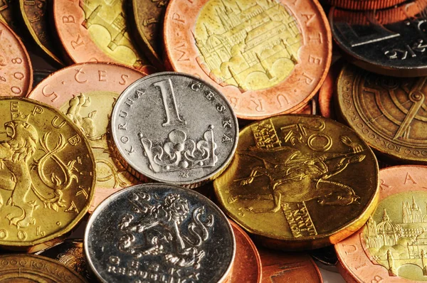 Monety Czeskiej Waluty Korona Czeska Pieniądze Europejskie — Zdjęcie stockowe