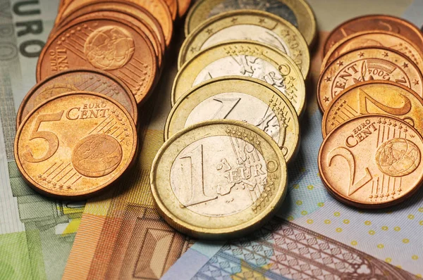 Euro Moedas União Europeia Numerário — Fotografia de Stock
