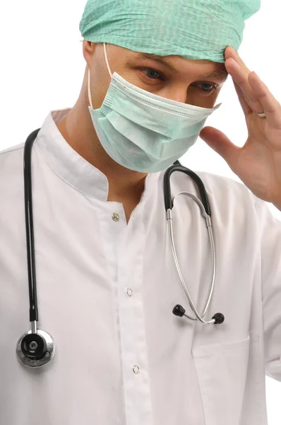 Ung Läkare Eller Medicinsk Assistent Med Ansiktsmask Ilustration Bild Covid — Stockfoto