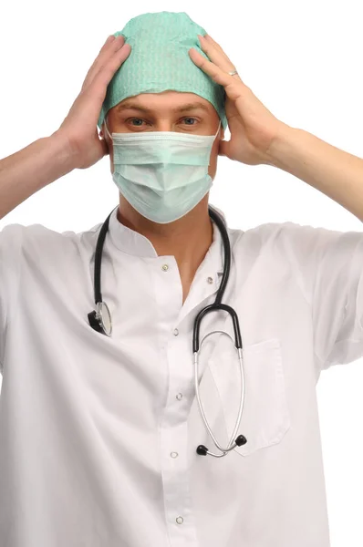 Giovane Medico Assistente Medico Con Maschera Facciale Immagine Ilustrazione Covid — Foto Stock