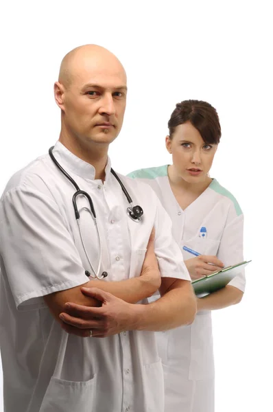 Ung Läkare Dikterar Anteckningar Till Sjuksköterskan — Stockfoto