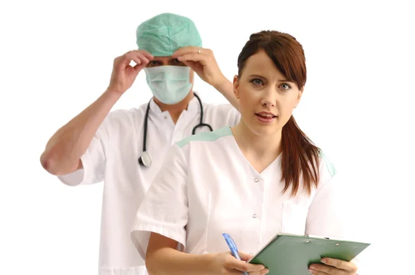 Enfermeira Médica Com Notas Médico Vestindo Boné — Fotografia de Stock
