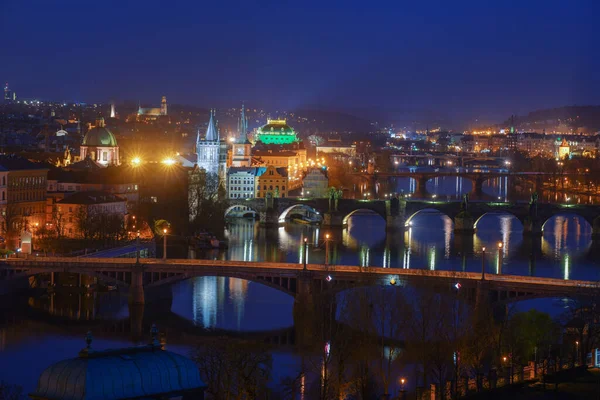 Pontes Sobre Rio Vltava Praga Noite — Fotografia de Stock