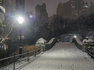gapstow central park, new york şehrinin gece köprü