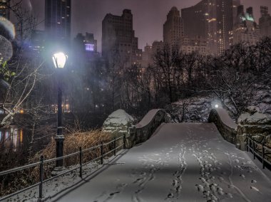 gapstow central park, new york şehrinin gece köprü