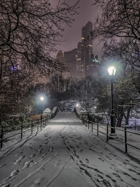 Gapstow Bridge Central Park, New York City bei Nacht — Stockfoto