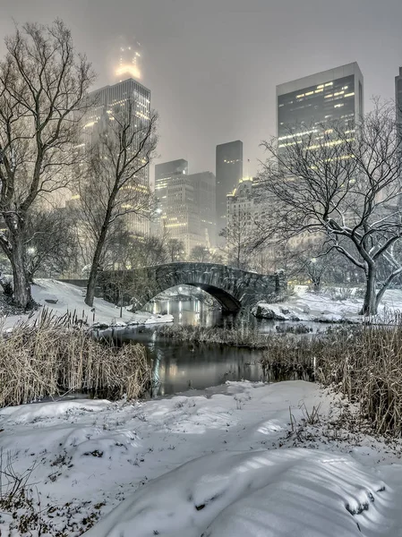 Gapstow overbruggen central park, new york city's nachts — Stockfoto