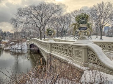 Yay köprü Central Park yay köprüden sonra kar fırtınası
