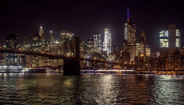 Syline of New York City Manhattan lower Manhattan at night