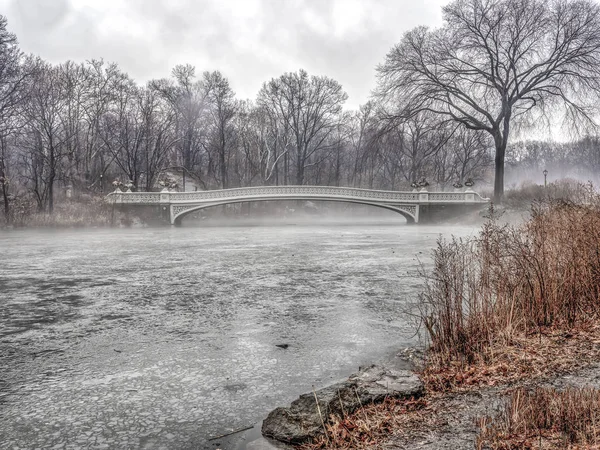 Bogenbrücke Central Park Winter — Stockfoto