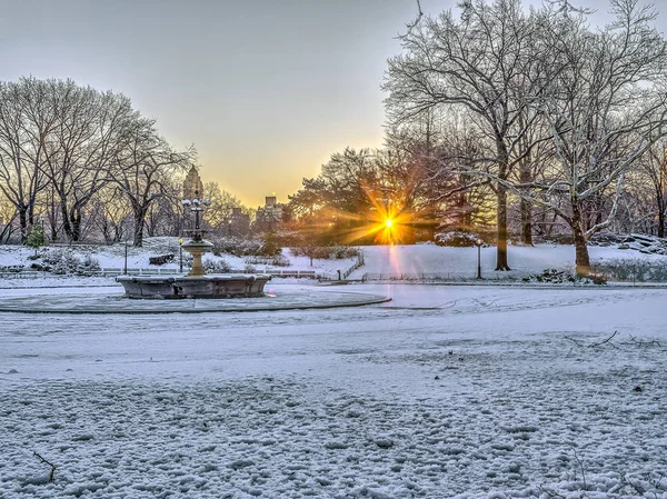 Central Park, New York City light snow — Stock Fotó