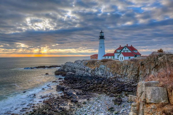 Portland Head Light Maine Cape Elizabeth Bulunan Tarihi Bir Deniz — Stok fotoğraf