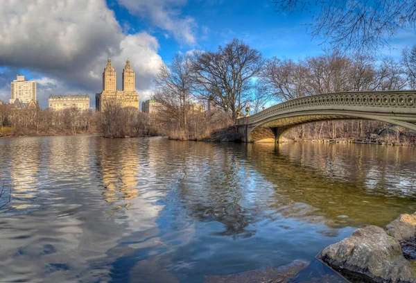 Bogenbrücke Central Park New York City Winter — Stockfoto