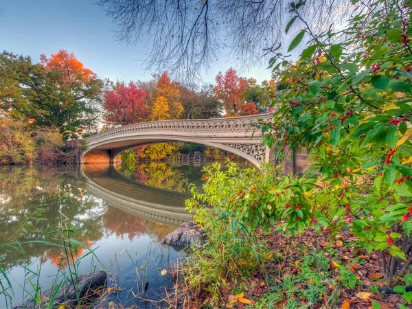 Puente Proa Central Park Nueva York Finales Otoño — Foto de Stock