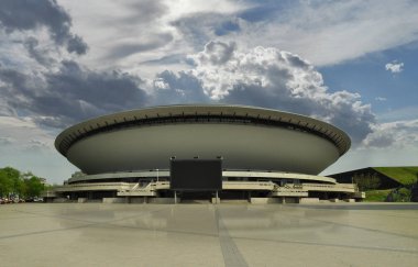 Katowice, Polonya-22 Nisan 2018: Katowice Merkezi şehir. Fütüristik konser salonu. Katowice şehir bu Silesian ve Polonya en büyük şehirde bir sermaye