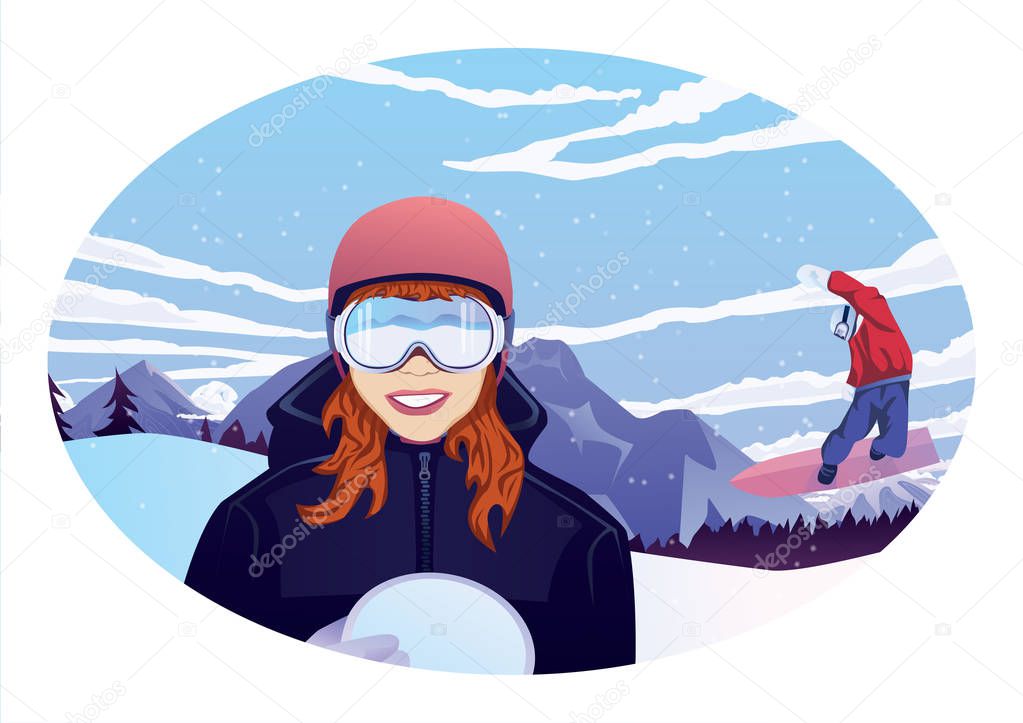 Girl and boy on mountains.