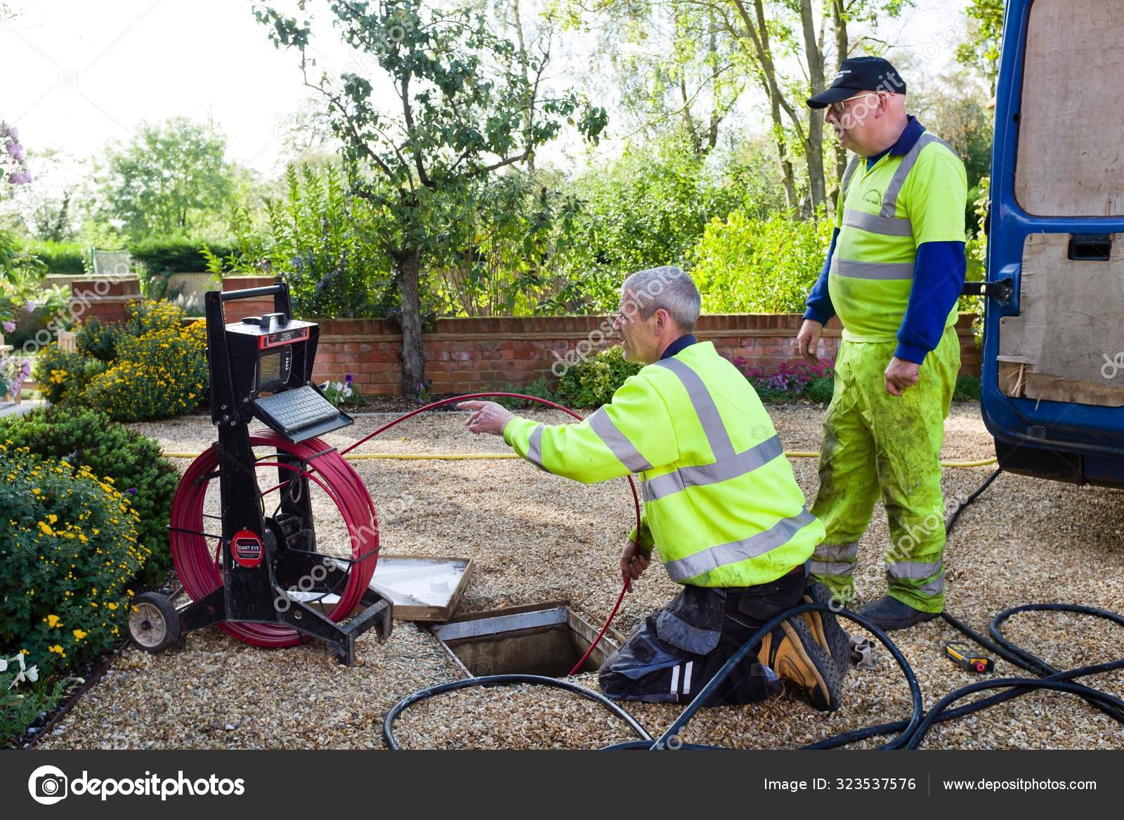 Drain cleaning company check blocked drain Stock Editorial Photo