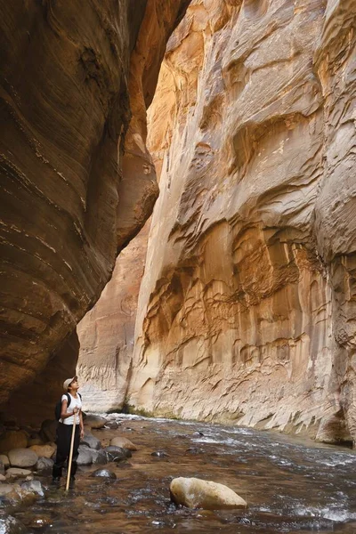 Mujer explorando el Parque Nacional Zion — Foto de Stock