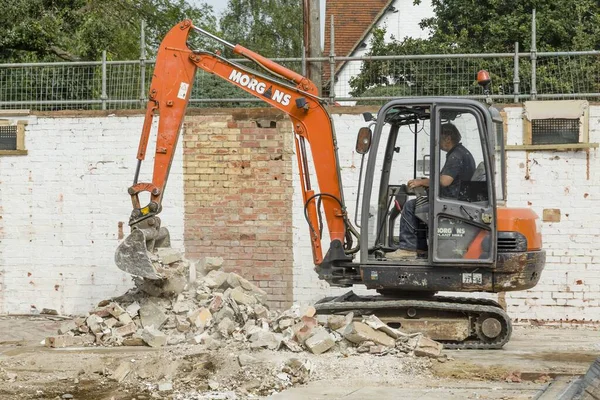 Buckingham Reino Unido Setembro 2016 Construtor Operando Escavador Para Limpar — Fotografia de Stock