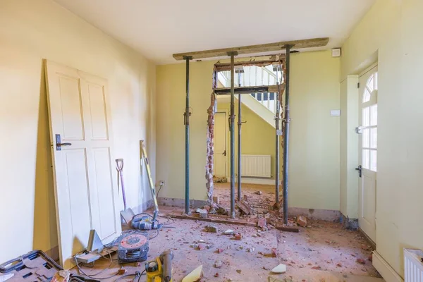 Retirada Una Pared Durante Renovación Una Casa Reino Unido Obras —  Fotos de Stock