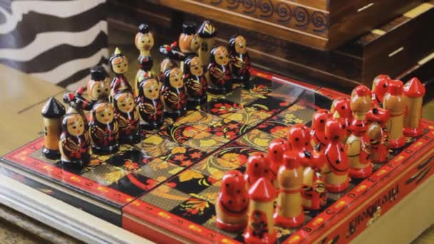 俄罗斯马特里奥什卡象棋纪念品形象 木娃娃套装 — 图库视频影像