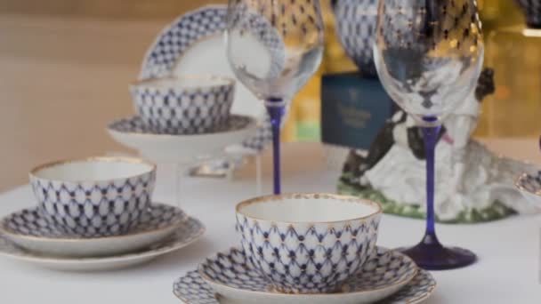 Keramische Tasse Und Untertasse Mit Muster Dekor Teekannen Design — Stockvideo