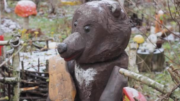 Oso Decorativo Hecho Madera Oso Con Cuento Hadas Osito Peluche — Vídeos de Stock