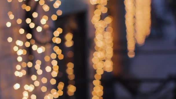 Wejście Pub Tapeta Bokeh Wzór Girlanda Zamazany Świętowanie Złotego Oświetlenia — Wideo stockowe
