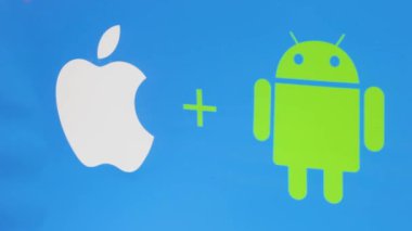 Elma ve android simgelerini imzalayın. teknoloji mobil arkaplan logosu