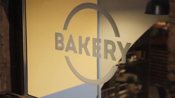Πινακίδα Ψησίματος Στο Παράθυρο Μαγείρεμα Bakehouse Κατάστημα Επιχειρήσεων Εικονίδιο — Αρχείο Βίντεο