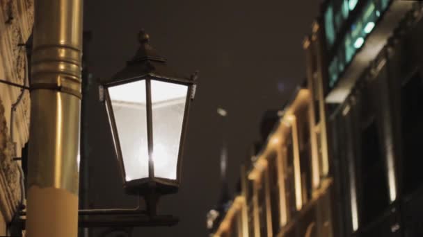 Vintage Wandleuchte Stadtarchitektur Alte Historische Straßenlaternenbeleuchtung Kopiert Raum — Stockvideo