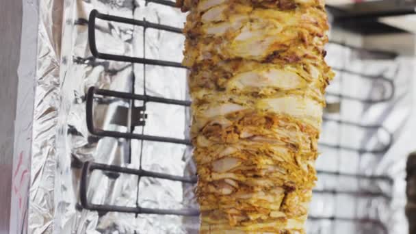 Pincho Para Doner Kebab Shawarma Comida Rápida Grasa Drenaje Cocina — Vídeo de stock