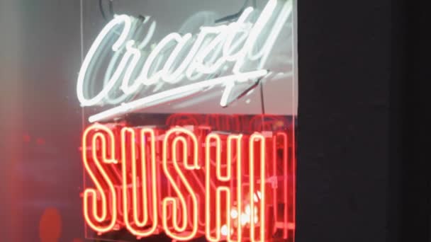 ネオン寿司魚の広告看板 レストランウィンドウライトデザインバー — ストック動画