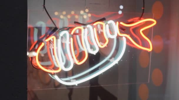 Neon Sign Fish Health Seafood Luminous Commercial Colorful Window — Stock Video