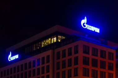 Gazprom building main office. sign logo company. energy petroleum clipart