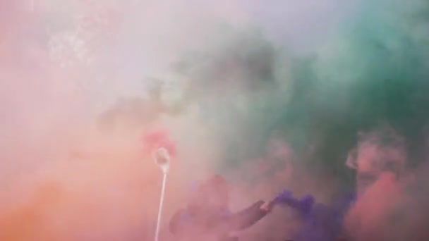Festival Farbe Rauch Bunt Rosa Kinder Spaß Freude — Stockvideo