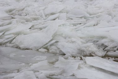 melting of ice blocks in the river water
