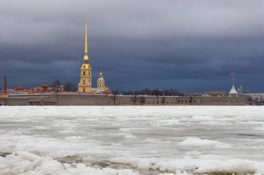 St. Petersburg is a front view of the Peter and Paul fortress winter