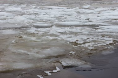 melting of ice blocks in the river water