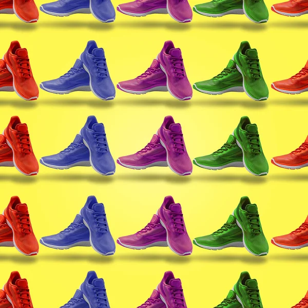 colorful pattern sneakers sport footwear shopping yellow background shopping