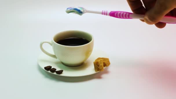 Concetto Placca Sui Denti Caffè Sbiancamento Dentifricio Odontoiatria — Video Stock