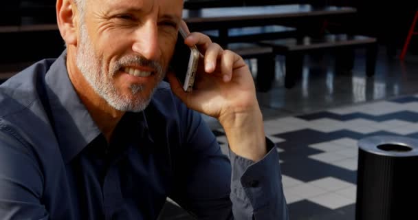 のホテルで携帯電話で話している成熟したビジネスマン — ストック動画