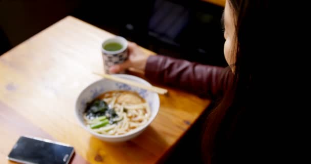 Close Woman Having Tea Restaurant — Stock Video