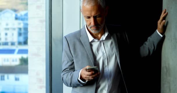 Homme Affaires Mature Utilisant Téléphone Portable Dans Chambre Hôtel — Video