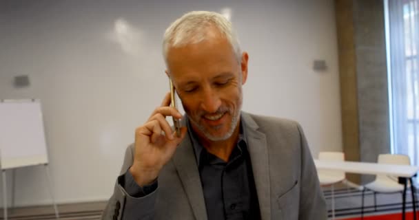 Зрілий Бізнесмен Говорить Мобільному Телефоні Готелі — стокове відео