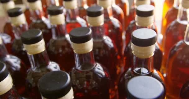 Gros Plan Des Bouteilles Alcool Disposées Dans Usine — Video