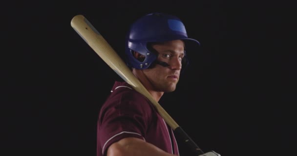 Side View Close Caucasian Male Baseball Hitter Wearing Team Uniform — Stock Video