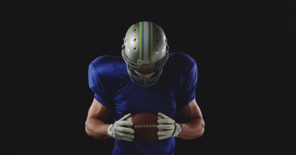 Portrait Caucasian Male American Football Player Wearing Team Uniform Pads — Stock Video