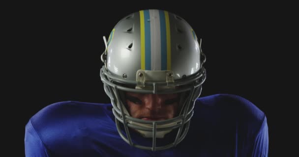 Portrait Close Caucasian Male American Football Player Wearing Team Uniform — Stock Video