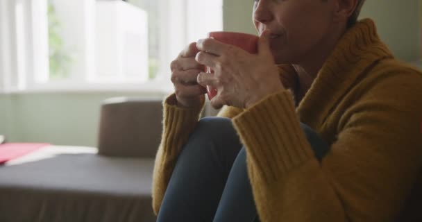 Zijaanzicht Close Van Een Oudere Blanke Vrouw Met Kort Grijs — Stockvideo